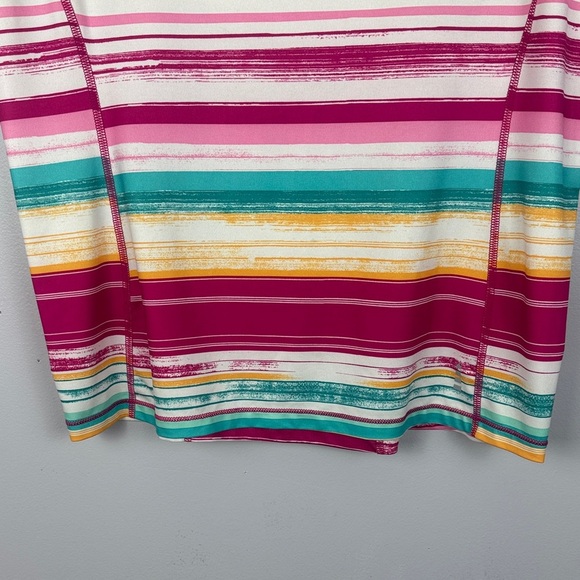 Land's End Sport Vibrant Colorful Pink Orange Teal Striped Short Sleeve Tee M - Picture 7 of 10